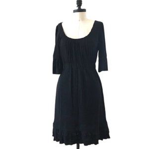Tiered Ruffle Bell Sleeve Scoop Gathered Waist Little Black Dress Phoebe Couture